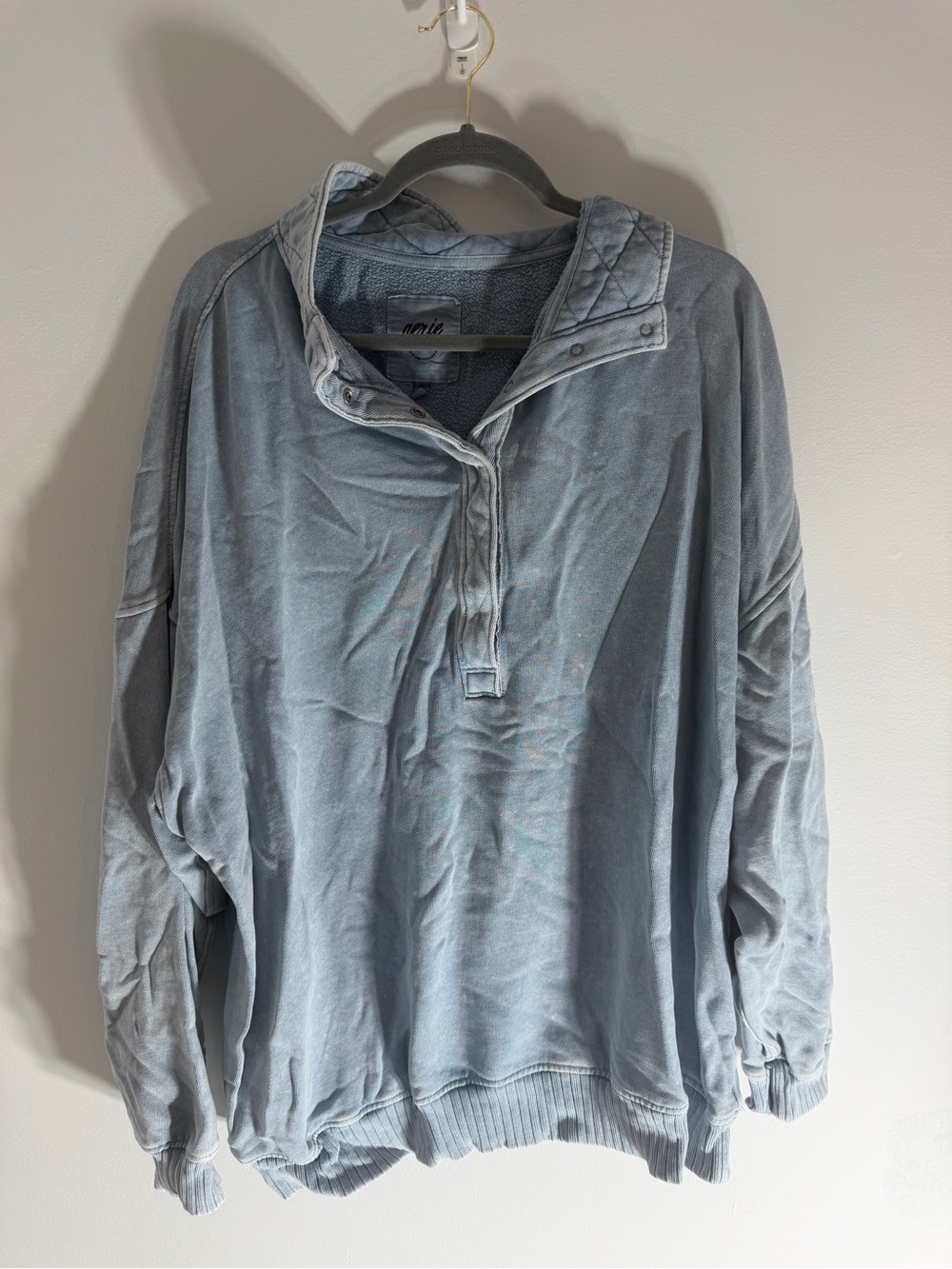 Aerie Oversized Mineral Wash Blue Snap Neck Sweatshirt XL